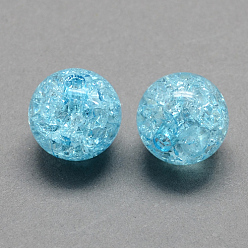 Light Sky Blue Transparent Crackle Acrylic Beads, Round, Light Sky Blue, 8mm, Hole: 2mm, about 1890pcs/500g