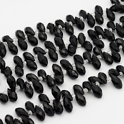 Black Electroplate Glass Faceted Teardrop Beads Strands, Black, 11.5~13x6mm, Hole: 1mm, about 92~95pcs/strand, 16.5 inch