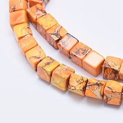 Orange Natural Imperial Jasper Beads Strands, Dyed, Cube, Orange, 4mm, Hole: 0.8mm, about 195pcs/strand, 15.7 inch