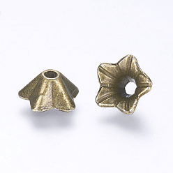 Antique Bronze Tibetan Style Alloy Bead Caps, Lead Free and Cadmium Free, Flower, Antique Bronze, 8.5x5mm, Hole: 1mm