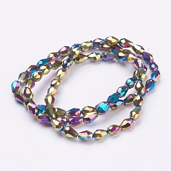 Mixed Color Electroplate Glass Bead Strands, Faceted, teardrop, Mixed Color, 6x4mm, Hole: 0.5mm, about 72pcs/strand, 15.5 inch
