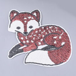 Red Computerized Embroidery Cloth Iron on/Sew on Patches, with Paillette/Sequins, Appliques, Costume Accessories, Fox, Red, 164x170x1.5mm