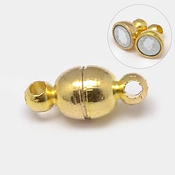 Golden Round Brass Magnetic Clasps with Loops, N35 Grade Strong Magnet, Oval, Golden, 11x5mm, Hole: 1mm