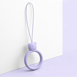 Lilac Ring with Bear Shapes Silicone Mobile Phone Finger Rings, Finger Ring Short Hanging Lanyards, Lilac, 9.5~10cm, Ring: 40x30x9mm