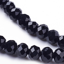 Noir Chapelets de perles en verre, à facettes (32 facettes), ronde, noir, 4mm, Trou: 1mm, Environ 98 pcs/chapelet, 13.7 pouce
