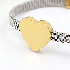 Golden Fashionable 304 Stainless Steel Bracelets, with Lobster Claw Clasps, Heart, Golden, 7-1/8 inch(180mm), 6mm