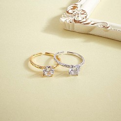 Золотой 925 открытое кольцо-манжета из стерлингового серебра, тонкое кольцо в форме ромба из прозрачного кубического циркония для женщин, золотые, размер США 5 1/4 (15.9 мм)