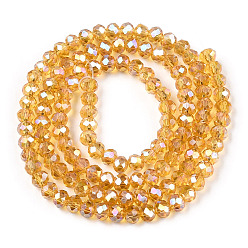 Goldenrod Electroplate Glass Beads Strands, AB Color Plated, Faceted Rondelle, Goldenrod, 3.5~4x2.5~3mm, Hole: 0.5mm, about 123~127pcs/strand, 13.39 inch~13.78 inch(34~35cm)