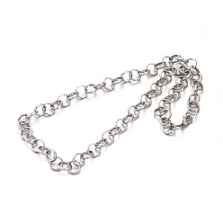 Stainless Steel Color 304 Stainless Steel Rolo Chains Necklaces, with Lobster Claw Clasps, Unwelded, Stainless Steel Color, 23.6 inch(59.9cm)