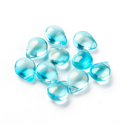 Deep Sky Blue Transparent Glass Beads, with Glitter Powder, Dyed & Heated, Teardrop, Deep Sky Blue, 12x9x6mm, Hole: 1mm
