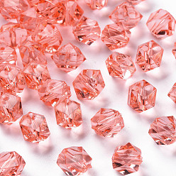 Salmon Transparent Acrylic Beads, Faceted, Polygon, Salmon, 8x10x9mm, Hole: 1.6mm, about 1300pcs/500g