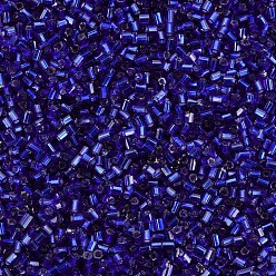 Синий Стеклярус, серебряная линия, синие, 1.8~2.2x1.8~2 мм, отверстие : 0.8~0.9 мм, Около 15000 шт / фунт