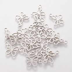 Stainless Steel Color 201 Stainless Steel Charms, Butterfly, Stainless Steel Color, 10x12x1mm, Hole: 1.5mm