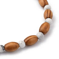 Howlite Bracelets en perles extensibles, avec des perles de bois et des perles de howlite naturelles, diamètre intérieur: 2-1/4 pouce (5.6 cm)