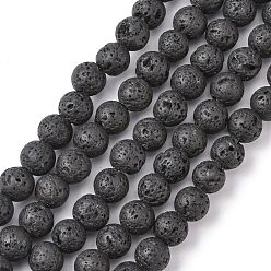 Черный Бусы из натуральной лавы, круглые, чёрные, 8 мм, отверстие : 2 мм, около 47 шт / нитка, 15 дюйм