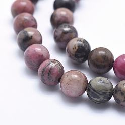 Rhodonite Rhodonite naturelles brins de perles, ronde, 10mm, Trou: 1mm, Environ 37 pcs/chapelet, 15.3 pouce (39 cm)