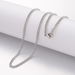 Stainless Steel Color 304 Stainless Steel Necklace, Curb Chains, with Lobster Clasps, Stainless Steel Color, 23.6 inch(600mm), 2.8mm