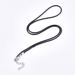 Black Waxed Cord Necklace Making with Iron Findings, Black, 24 inch(61cm), 2mm