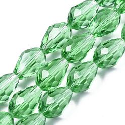 Lime Green Glass Beads Strands, Faceted, teardrop, Lime Green, 15x10mm, Hole: 1mm, about 50pcs/strand, 26.6 inch