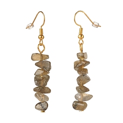 Labradorite Natural Labradorite Chip Beaded Dangle Earrings, Gemstone Drop Earrings for Women, Brass Jewelry, Golden, 50~54x7~11.5x5~8mm, Pin: 0.7mm