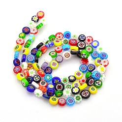 Mixed Color Handmade Millefiori Glass Bead Strands, Flat Round, Mixed Color, 7~9x3mm, Hole: 1mm, about 48pcs/strand, 14~14.5 inch