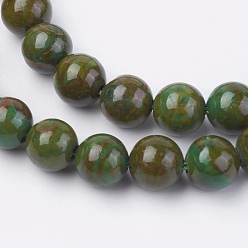 Olive Brins de perles pierres fines naturelles , teint, ronde, olive, 6mm, Trou: 0.8mm, Environ 60 pcs/chapelet, 15 pouce (38 cm)