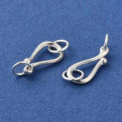 Silver 925 Sterling Silver S Shape Clasps, S-Hook, Silver, 15x8mm, Hole: 4~4.5mm