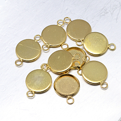 Golden Brass Cabochon Connector Settings, Plain Edge Bezel Cups, Flat Round, Golden, Tray: 12mm, 22x14x2mm, Hole: 2mm