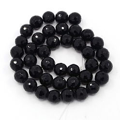 Black Synthetic Black Stone Beads Strands, Dyed, Faceted Round, Black, about 8mm in diameter, hole: 1mm