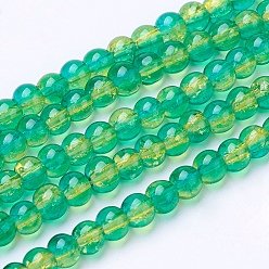 Medium Turquoise Spray Painted Crackle Glass Beads Strands, Round, Two Tone, Medium Turquoise, 4mm, Hole: 1.1~1.3mm, about 200pcs/strand, 31.4 inch