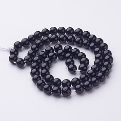 Black Natural Mashan Jade Round Beads Strands, Dyed, Black, 6mm, Hole: 1mm, about 69pcs/strand, 15.7 inch