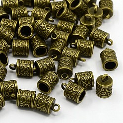 Antique Bronze Tibetan Style Cord Ends, Column, Lead Free and Cadmium Free, Antique Bronze, 13x8.5x8.5mm, Hole: 2mm