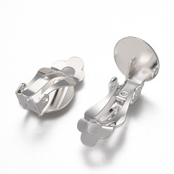 Silver 304 Stainless Steel Clip-on Earring Setting, Flat Round, Silver, Tray: 12mm, 21x12x9mm