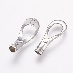 Stainless Steel Color 304 Stainless Steel Magnetic Clasps with Glue-in Ends, Smooth Surface, Stainless Steel Color, 43x15x7mm, Hole: 5mm