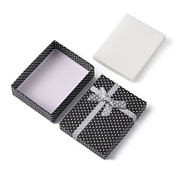 Черный Картон комплект ювелирных изделий коробки, с внешними бантом и губкой внутри, для ожерелья и подвески, прямоугольные, чёрные, 90x70x30 мм