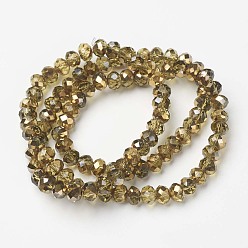 Olive Electroplate Transparent Glass Beads Strands, Half Golden Plated, Faceted, Rondelle, Olive, 3x2mm, Hole: 0.8mm, about 150~155pcs/strand, 15~16 inch(38~40cm)