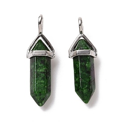 Ruby in Zoisite Natural Ruby in Zoisite Pendants, Faceted, with Platinum Tone Brass Findings, Lead free & Cadmium Free, Dyed, Bullet, 27~30x9~10x7~8mm, Hole: 4x3mm