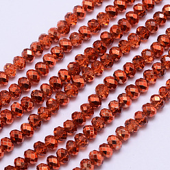 Rouge Perles de verre rondelles à facettes peintes transparentes, rouge, 4x3mm, Trou: 1mm, Environ 125 pcs/chapelet, 15 pouce