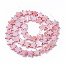 Pink Chapelets de perles en coquille eau douce , teint, étoiles, rose, 9~10.5x9.5~11.5x2~3mm, Trou: 1mm, Environ 38 pcs/chapelet, 11.8 pouces ~ 13.3 pouces