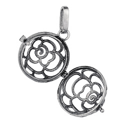 Antique Silver Brass Hollow Round with Rose Cage Pendants, For Chime Ball Pendant Necklaces Making, Lead Free & Nickel Free & Cadmium Free, Antique Silver, 21.5mm, Hole: 3.5x8mm, inner diameter: 18mm