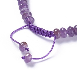 Améthyste Nylon réglable bracelets cordon tressé de perles, avec des perles naturelles améthyste, 2-1/4 pouces ~ 2-7/8 pouces (5.8~7.2 cm)