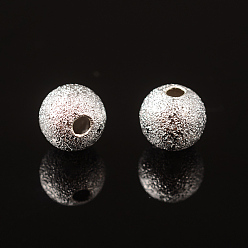 Silver Brass Textured Beads, Silver Color Plated, Round, 6mm, hole: 1mm