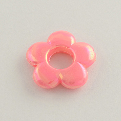Mixed Color AB Color Plated Opaque Acrylic Bead Frames, Flower, Mixed Color, 19x4mm, Hole: 2mm, Inner diameter: 6mm, about 640pcs/500g