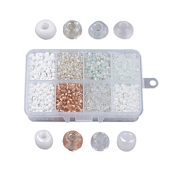 White 6/0 Glass Seed Beads, Mixed Style, Round, White, 4x3mm, Hole: 1mm, about 1900pcs/box, Packaging Box: 11x7x3cm