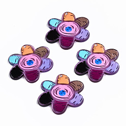 Colorful Transparent Acrylic Pendants, 3D Printed, Flower, Colorful, 31x32.5x3.5mm, Hole: 1.5mm