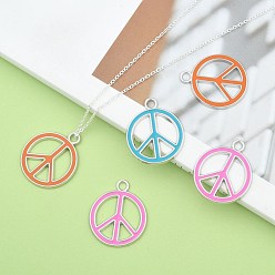 Mixed Color Alloy Enamel Pendants, Lead Free and Cadmium Free, Peace Sign, Platinum Metal Color, Mixed Color, 29x24.5x2mm, Hole: 3mm