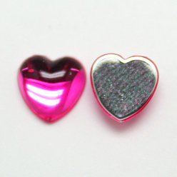 Deep Pink Taiwan Acrylic Rhinestone Cabochons, Flat Back and Smooth, Heart, Deep Pink, 12x12x5mm