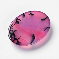 Deep Pink Natural Dragon Veins Cabochons, Flat Back, Oval, Dyed, Deep Pink, 40x30x7mm