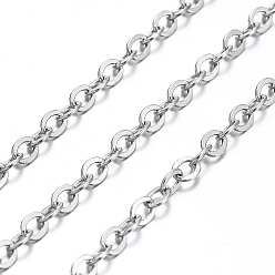 Platinum Brass Flat Oval Cable Chains, Unwelded, with Spool, Cadmium Free & Nickel Free & Lead Free, Platinum, 3.5x3x0.5mm, about 301.83 Feet(92m)/roll