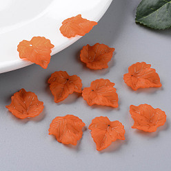 Orange Red Autumn Theme Transparent Frosted Acrylic Pendants, Maple Leaf, Orange Red, 24x22.5x3mm, Hole: 1mm, about 962pcs/500g